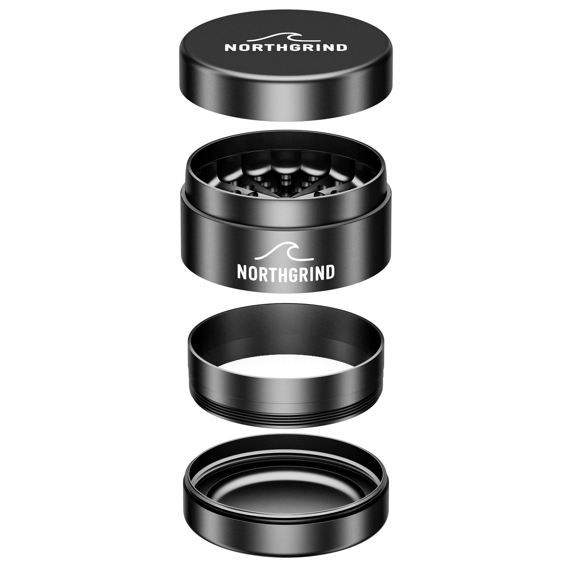 Explosionsansicht Toothless Alu-Grinder Langeoog – zahnloser Grinder, 3/4-teilig